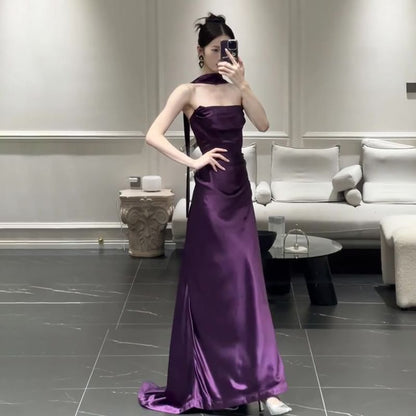 Evening Scarf Strapless Mermaid Set: Ruched Satin + Plain Gown
