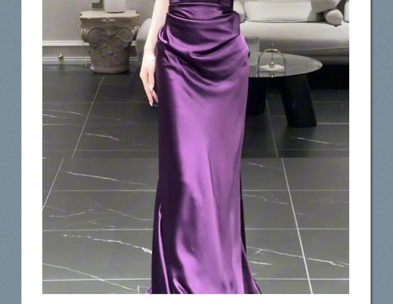 Evening Scarf Strapless Mermaid Set: Ruched Satin + Plain Gown