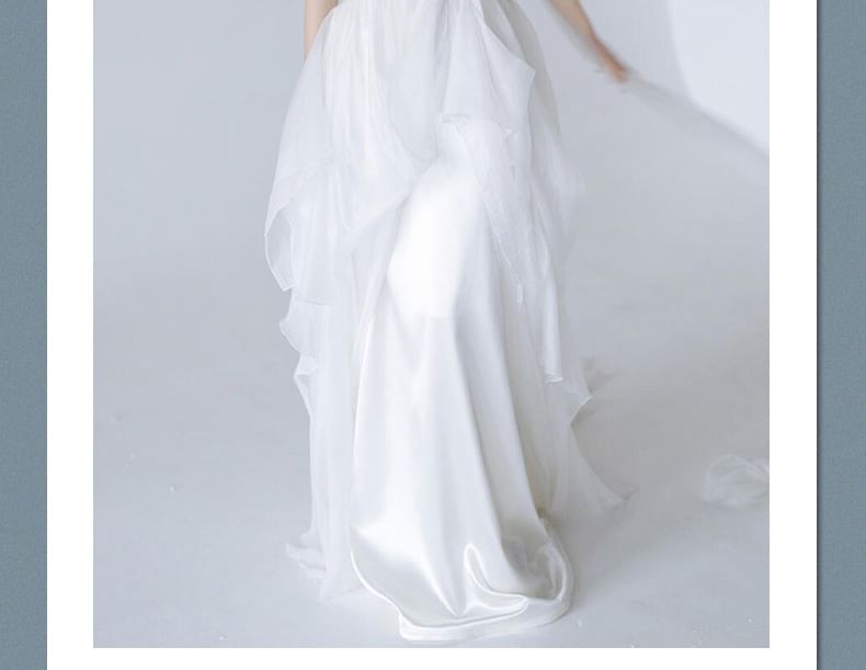 + Wedding Mesh Gown Panel A-Line Plain Strapless Set: Scarf