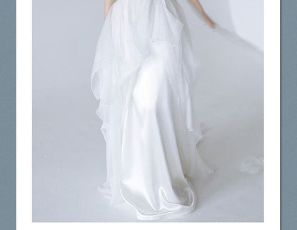 + Wedding Mesh Gown Panel A-Line Plain Strapless Set: Scarf