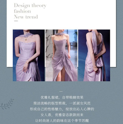 Set: Strapless Plain Ruched Slit Mermaid Evening Gown + Scarf