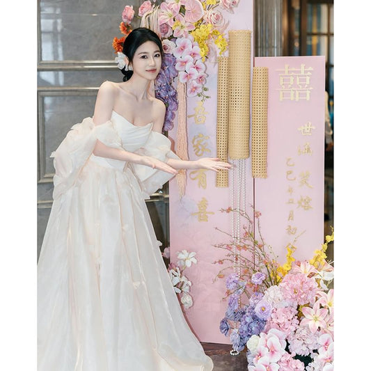 Off-Shoulder Plain A-Line Wedding Gown