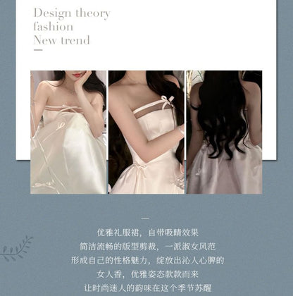 Wedding Accent Strapless Gown Bow Plain Satin A-Line