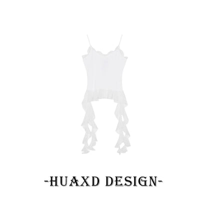 Asymmetric Lace-Trim Knit Cami Crop Top