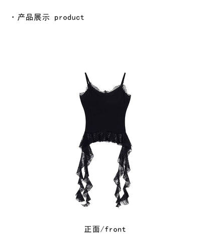Asymmetric Lace-Trim Knit Cami Crop Top