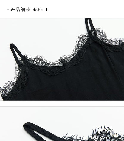 Asymmetric Lace-Trim Knit Cami Crop Top