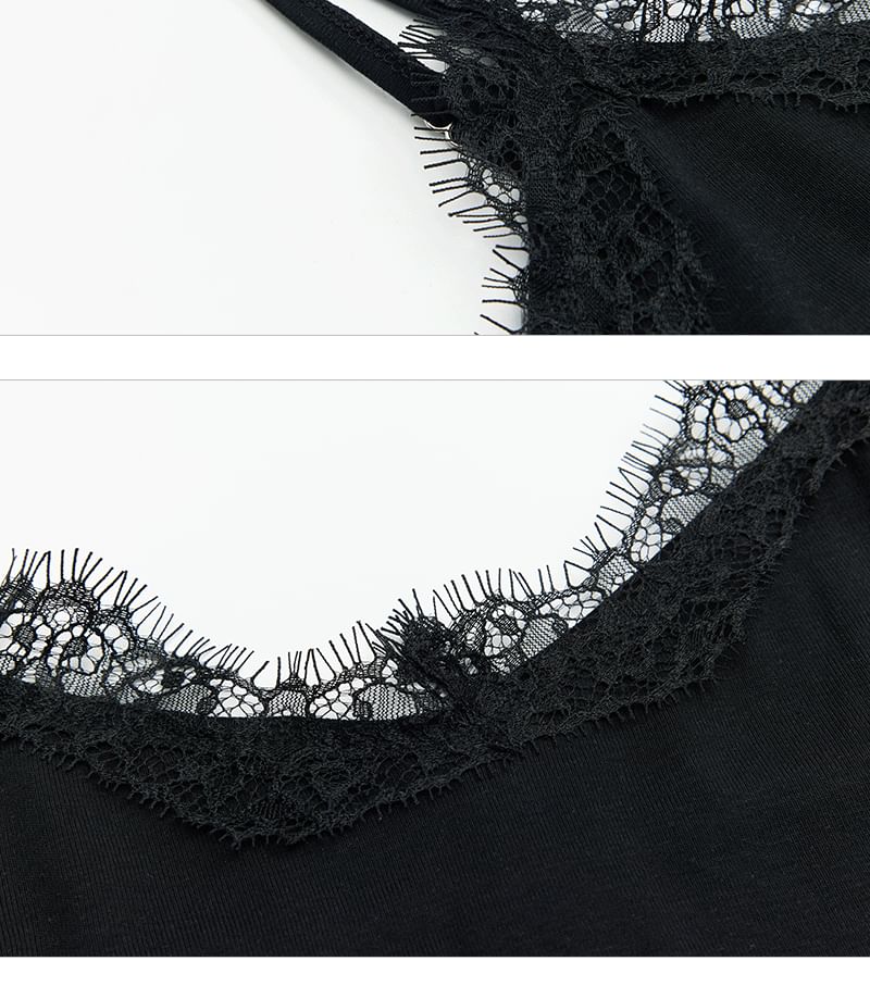 Asymmetric Lace-Trim Knit Cami Crop Top
