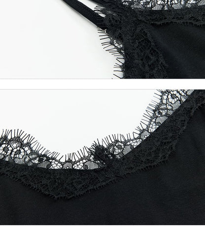 Asymmetric Lace-Trim Knit Cami Crop Top