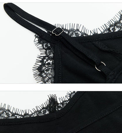 Asymmetric Lace-Trim Knit Cami Crop Top