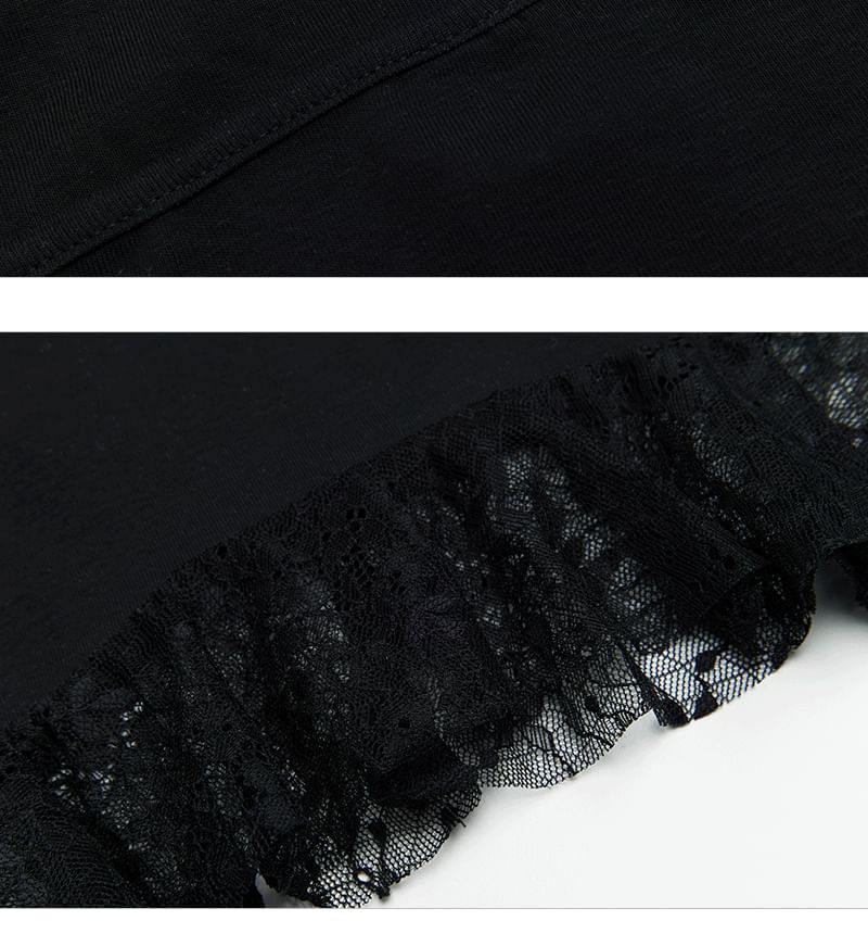 Asymmetric Lace-Trim Knit Cami Crop Top