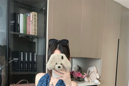 Halter Cowl Neck Plaid Panel Open Back Crop Top