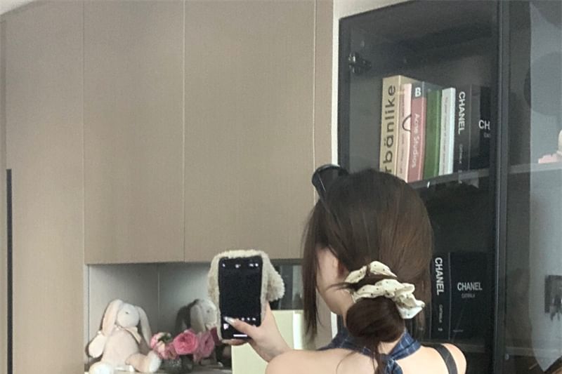 Halter Cowl Neck Plaid Panel Open Back Crop Top