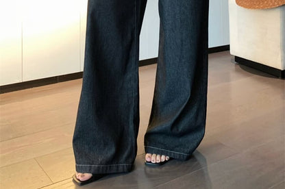 Lettering Print Denim Panel Crop Tube Top / High Rise Wide Leg Jeans / Plain Shawl