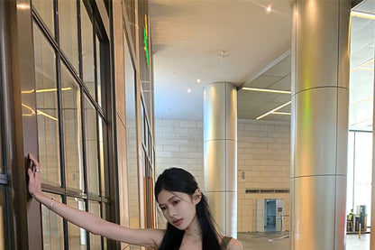 Scoop Neck Jacquard Asymmetrical Frayed Peplum Tank Top