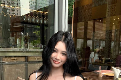 Set: V-Neck Plain Bow Accent Peplum Cami Top + Crop Cardigan