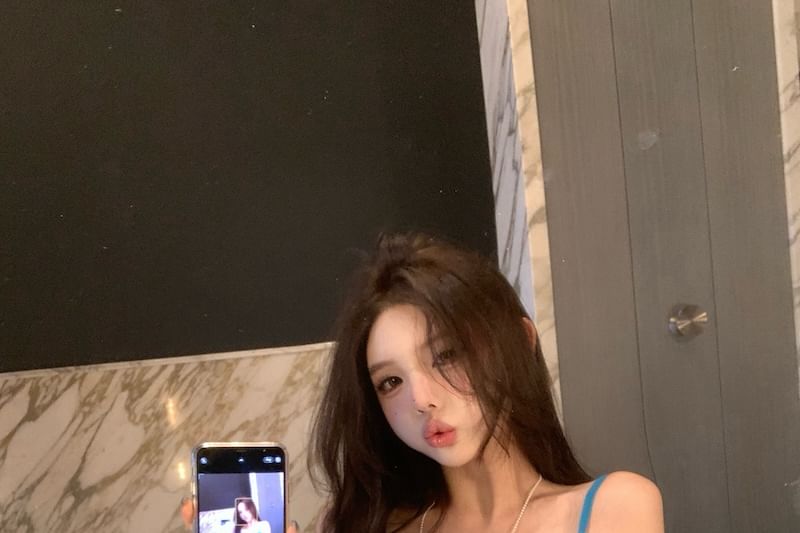 V-Neck Lace Panel Bow Accent Sheer Crop Camisole Top