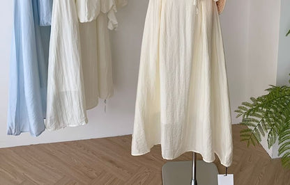 Set: Halter Plain Ruffle Blouse + High Rise Midi A-Line Skirt