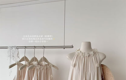 Halter Plain Flower Detail Ruffle Mini Sundress