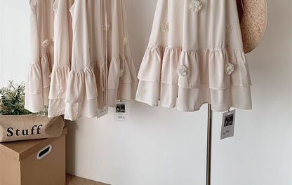 Halter Plain Flower Detail Ruffle Mini Sundress