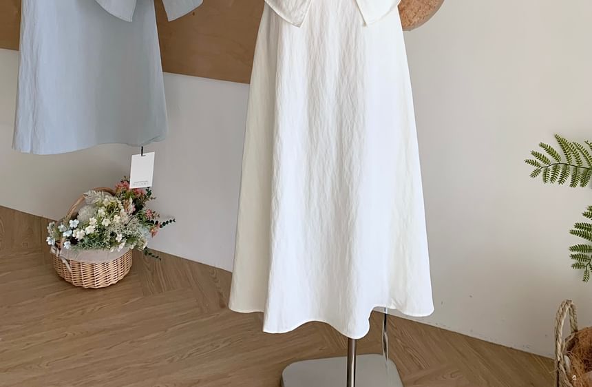 Set: Plain Front-Slit Lace Trim Camisole Top + High Rise Midi A-Line Skirt