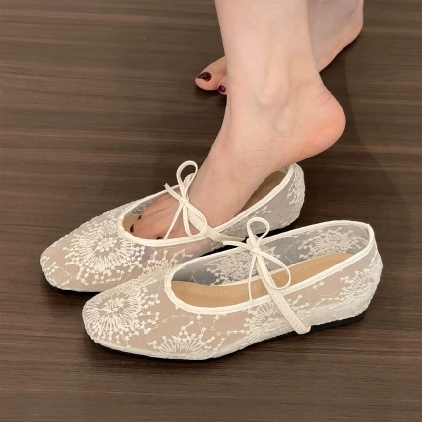 Bow Mesh Flat Mary Jane Shoes