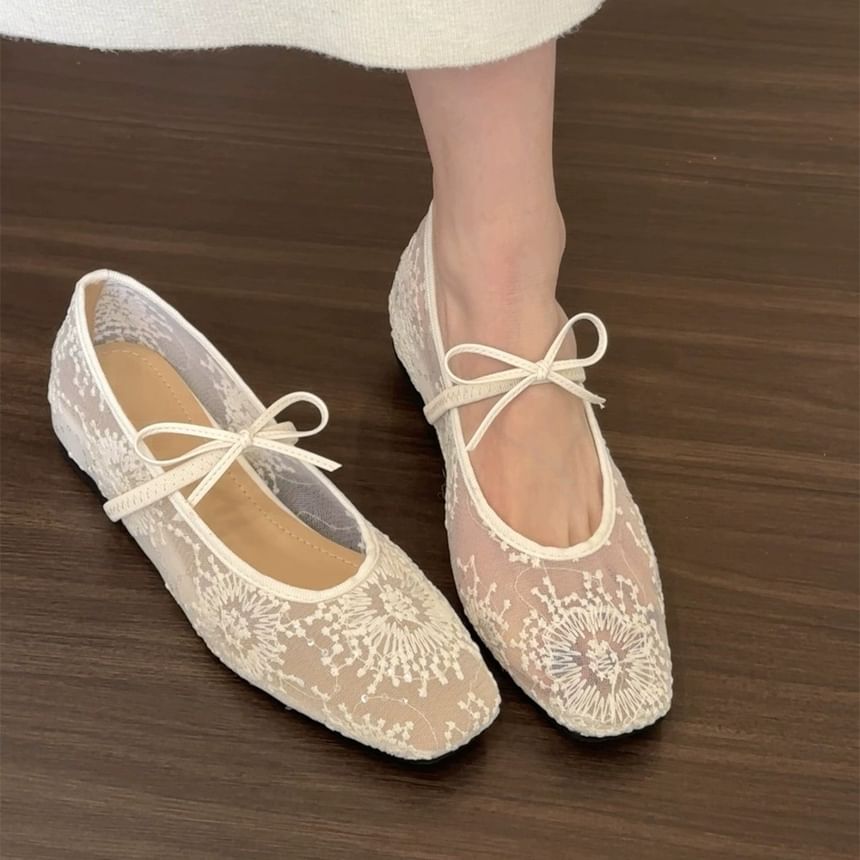Bow Mesh Flat Mary Jane Shoes