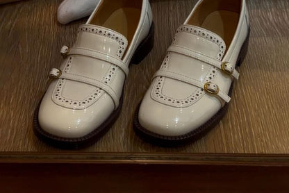 Buckled Faux Leather Chunky Heel Loafers