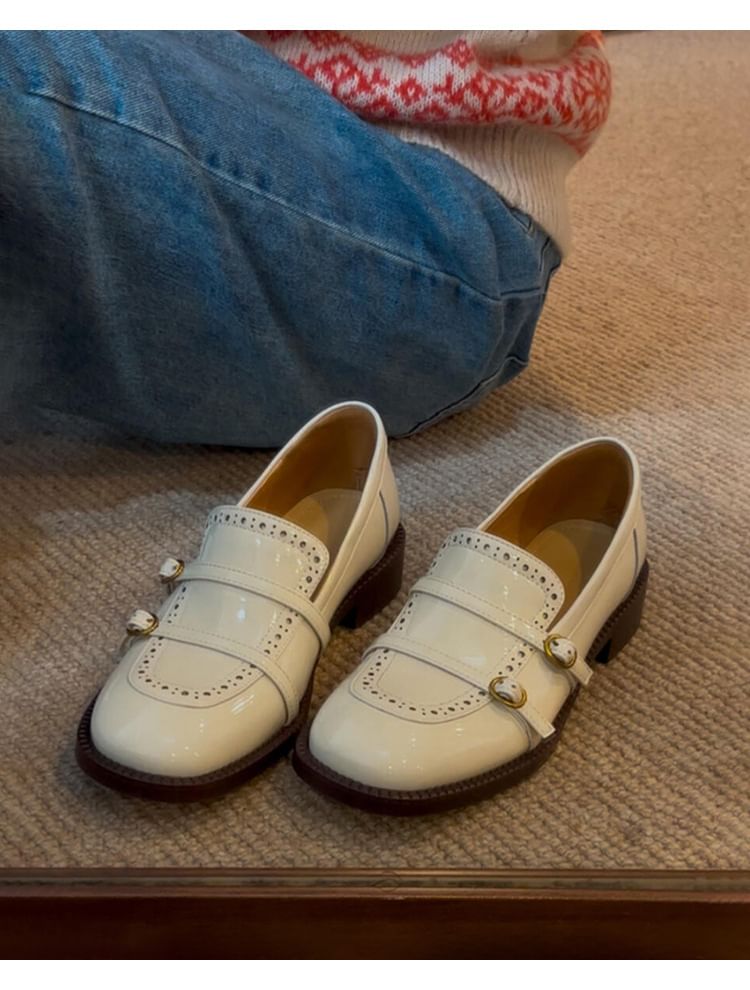 Buckled Faux Leather Chunky Heel Loafers