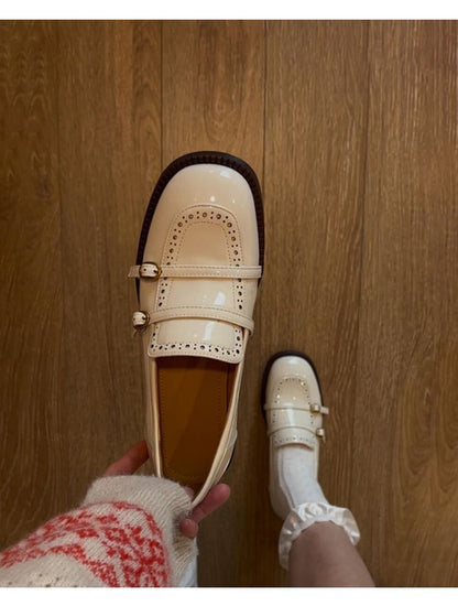 Buckled Faux Leather Chunky Heel Loafers