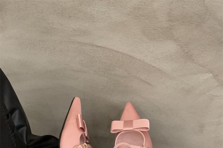 Pointed Mary Heel Toe Mules Bow Chunky Jane
