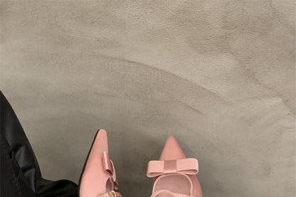 Pointed Mary Heel Toe Mules Bow Chunky Jane