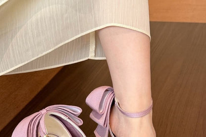 Ankle Strap Bow Stiletto Heel Pumps