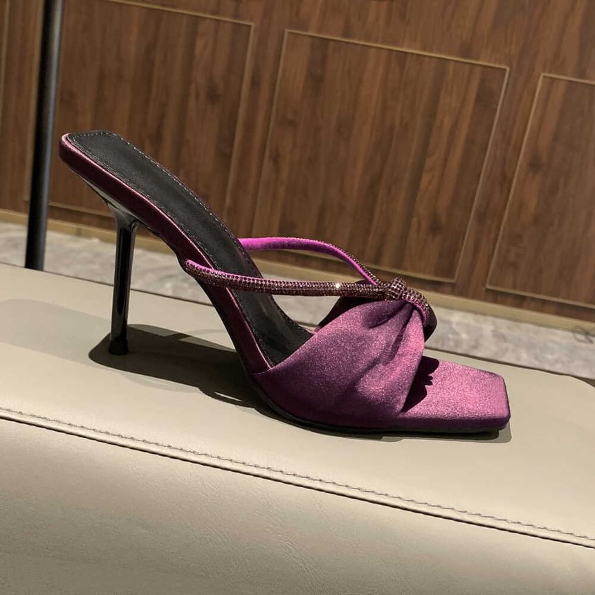 Bow Rhinestone Stiletto Heel Slide Sandals