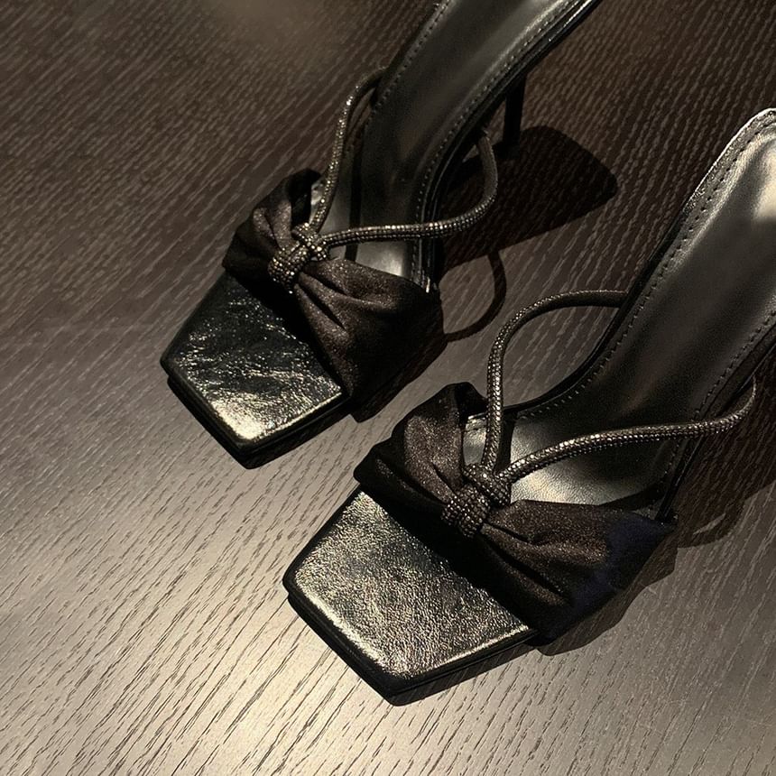 Bow Rhinestone Stiletto Heel Slide Sandals