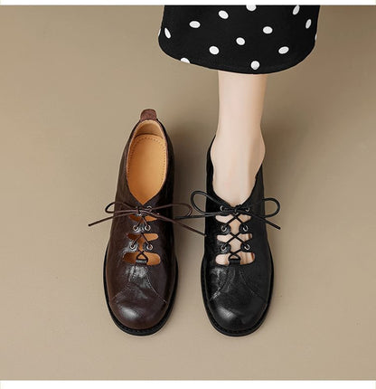Lace-Up Cutout Faux Leather Oxford Shoes