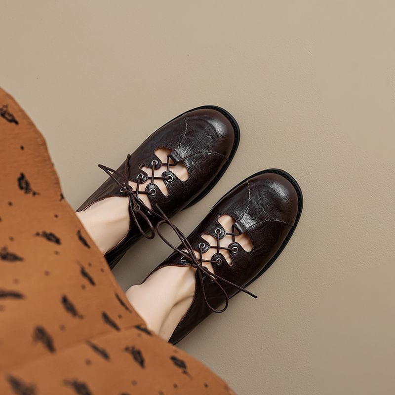 Lace-Up Cutout Faux Leather Oxford Shoes