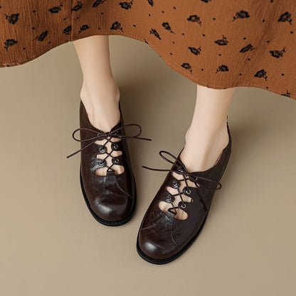 Lace-Up Cutout Faux Leather Oxford Shoes