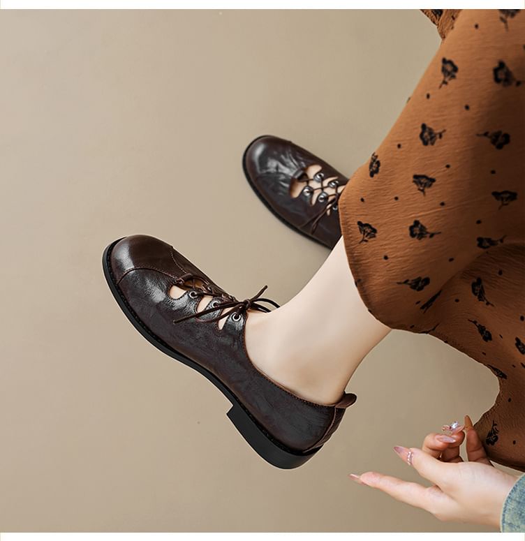 Lace-Up Cutout Faux Leather Oxford Shoes