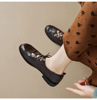 Lace-Up Cutout Faux Leather Oxford Shoes