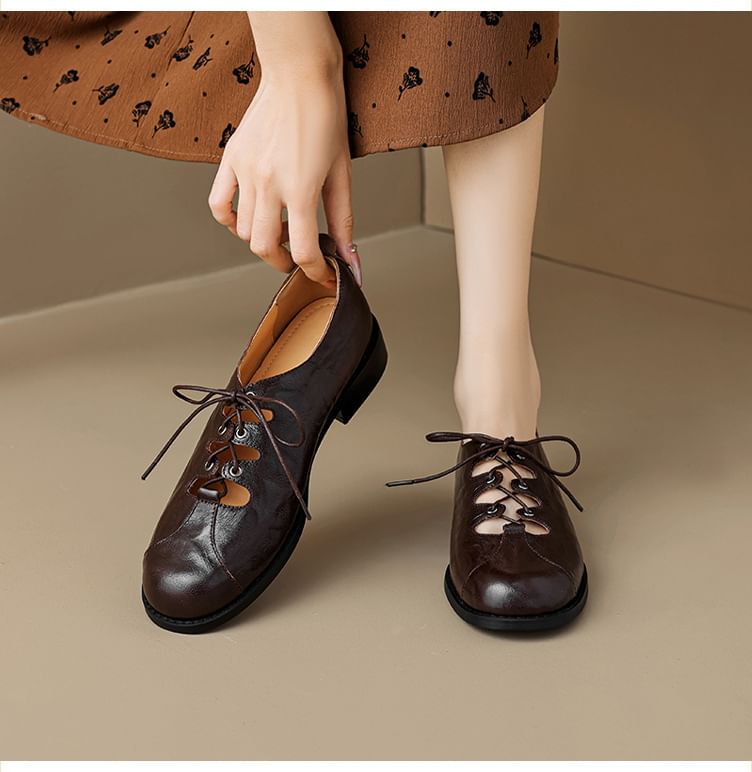 Lace-Up Cutout Faux Leather Oxford Shoes