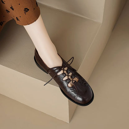 Lace-Up Cutout Faux Leather Oxford Shoes