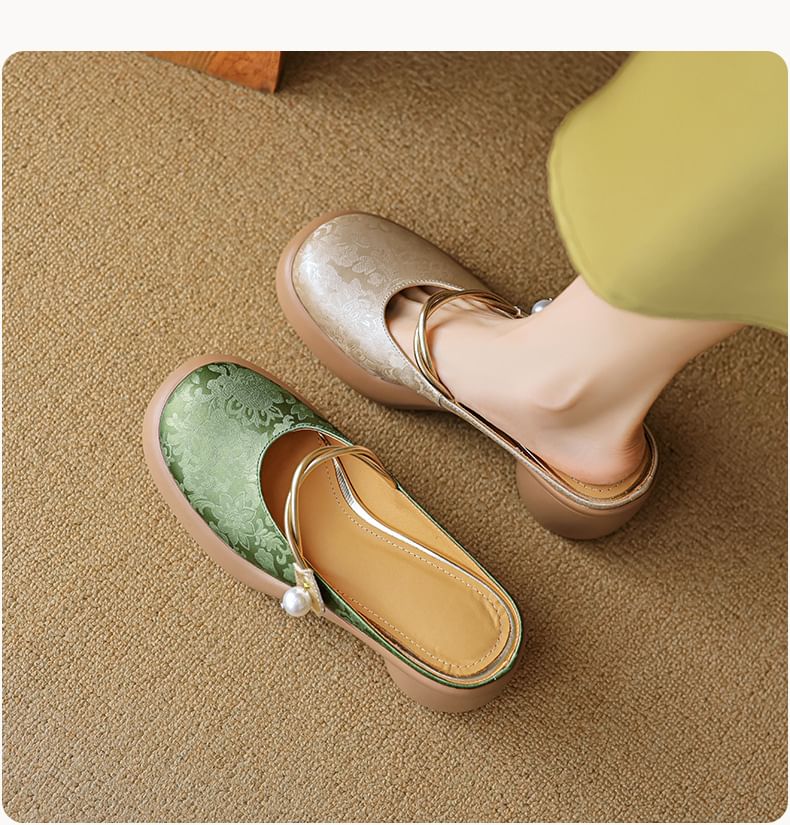 Floral Platform Chunky Heel Mary Jane Mules