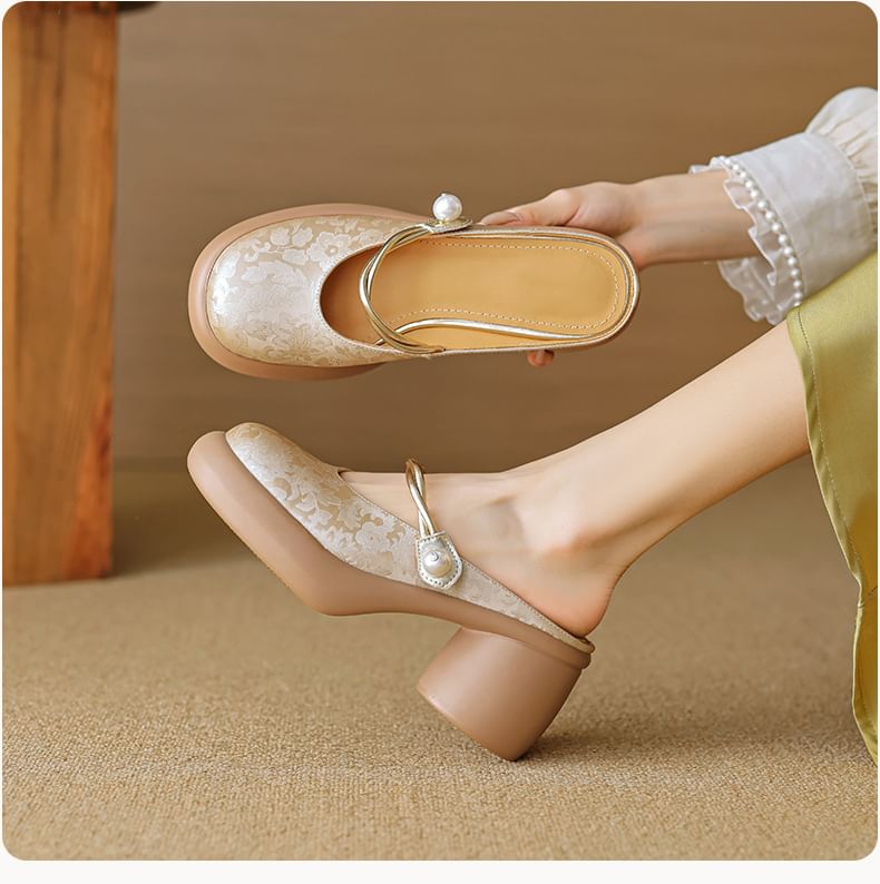 Floral Platform Chunky Heel Mary Jane Mules