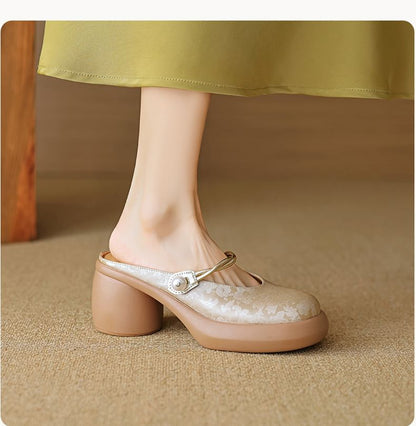 Floral Platform Chunky Heel Mary Jane Mules