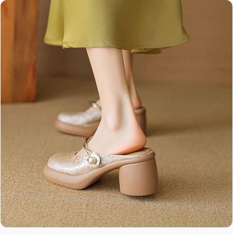 Floral Platform Chunky Heel Mary Jane Mules