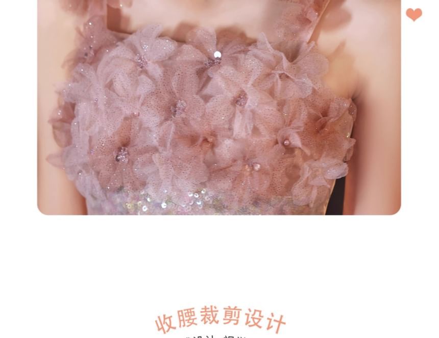 Evening Gown Glitter Wide A-Line Strap Floral