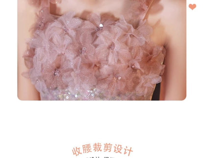 Evening Gown Glitter Wide A-Line Strap Floral