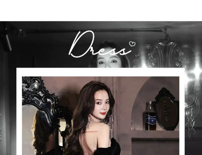 Sequined Velvet Tasseled Panel A-Line Evening Off-Shoulder Gown