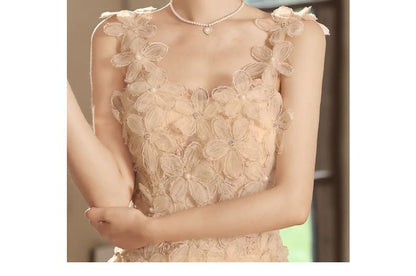 Wide Strap Floral A-Line Evening Gown