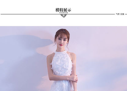 Gown Feather Halter-Neck A-Line Evening